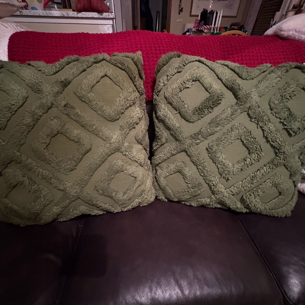 Green Textured Accent Pillows